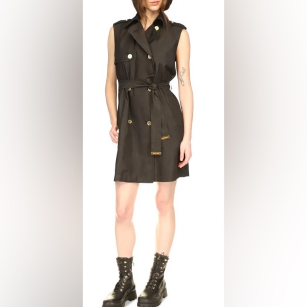 Michael Kors Black Chambray Sleeveless Coat Dress/Gold buttons/Accents - Size M